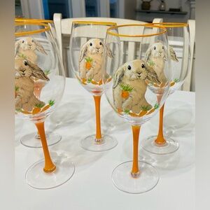 Pier 1 Imports Easter Bunny Rabbit Wine Glasses Set of 6